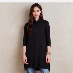 Anthro Puella Dress Ribbed Sheer 3/4 Sleeve Slouchy Turtleneck Black Mini Medium